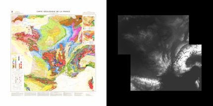 Base de la cartographie vintage 3D : un carte vintage, et un fichier d'élévation (soit un DEM soit un MNT)