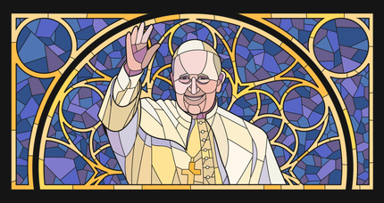 Un scrollytelling sous forme de vitraux retraçant le parcours et la vie du pape Francois 1er