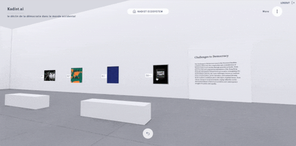 La gallerie virtuelle, concue avec Blender et Three.js) est générée pour présenter l'ensemble des oeuvres qui correspond à votre exposition.