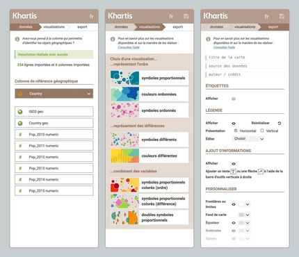 L'interface de l'outil khartis vous guidera dans un pas à pas pour créer une cartographie à partir de votre jeu de données