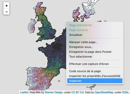 La récupération d'une couche SVG présente sur un site web peut se faire facilement à partir de l'outil d'inspection de code web.